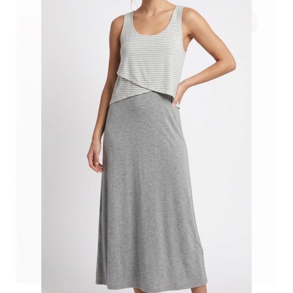 Chelsea & Theodore Cream and Gray Maxi Dress